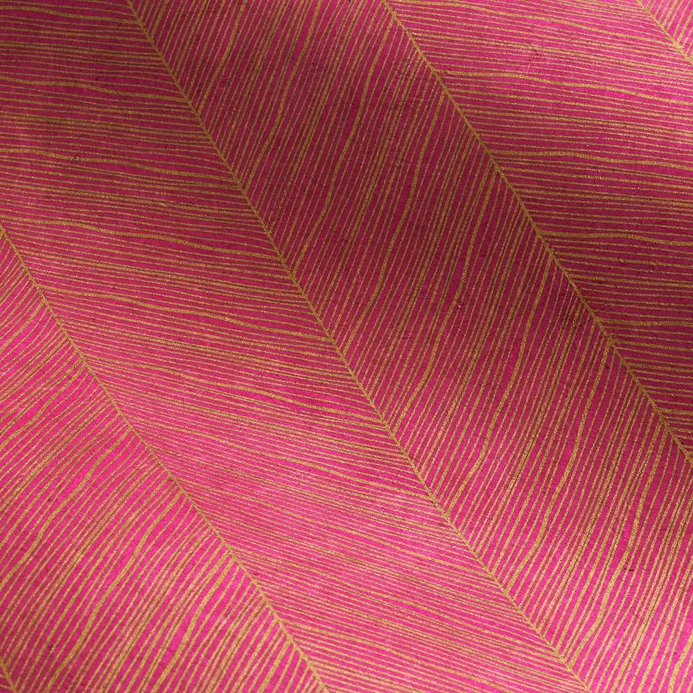 Gold Chevron Lines on Fuchsia Handmade Paper