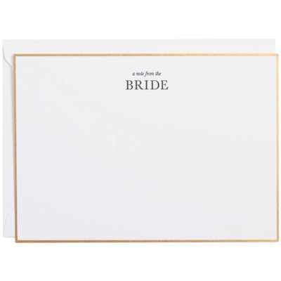 Gold Foil Border Note from Bride Wedding Card