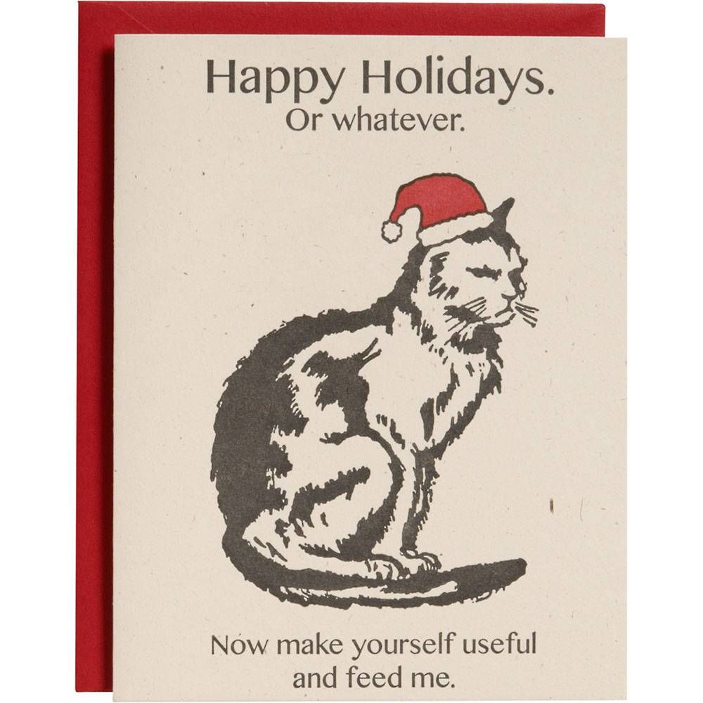 Feed Me Cat with Santa Hat Holiday Card