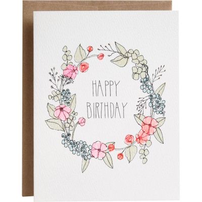 Neon Watercolor Floral Wreath Birthday Card