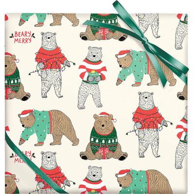 Holiday Bears In Sweaters Flat Wrap