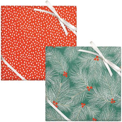 Greenery Pine & Red Flurry Wrapping Paper