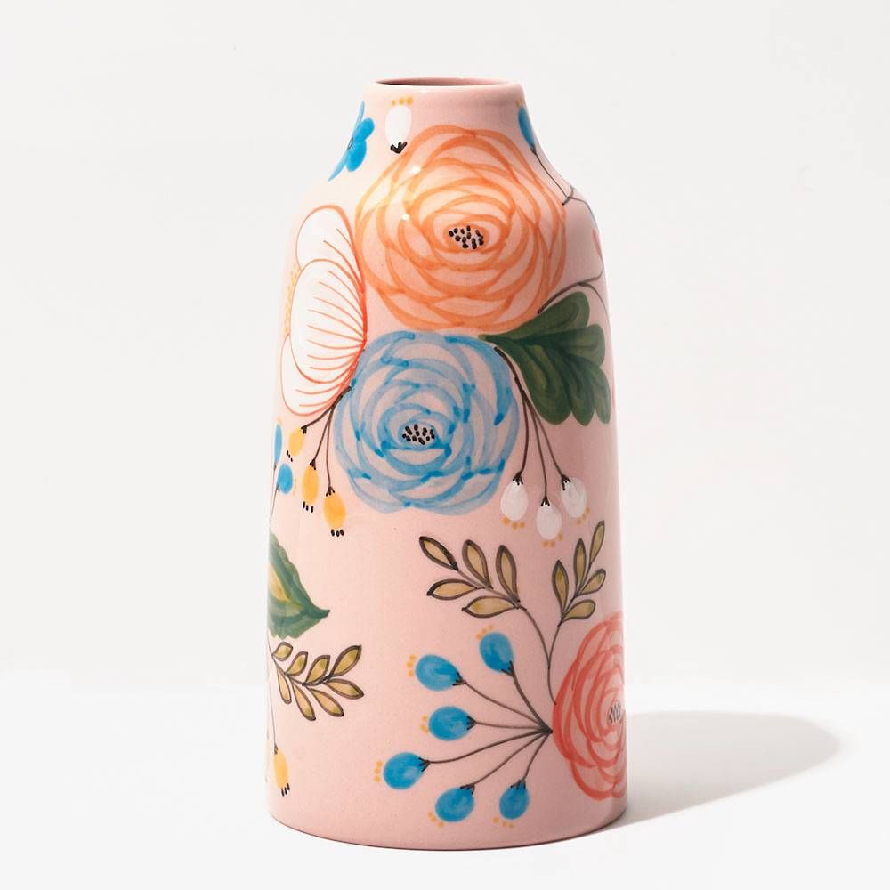 Pink Painted Floral Vase