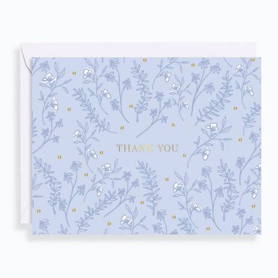 Soft Blue Foliage Thank You Card Set