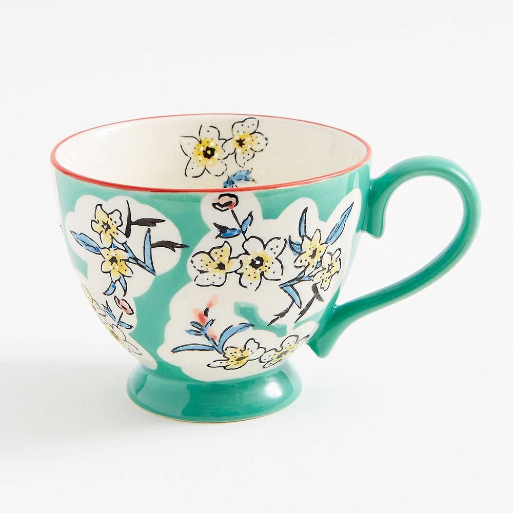 Turquoise Floral Hand Painted Mug