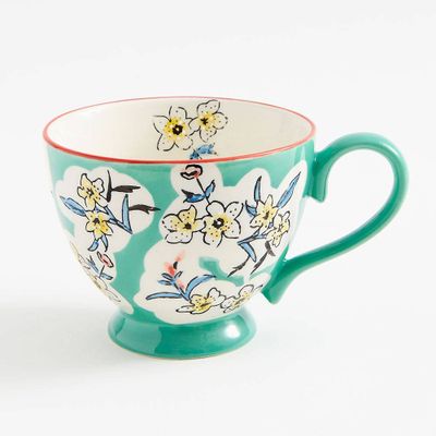 Turquoise Floral Hand Painted Mug