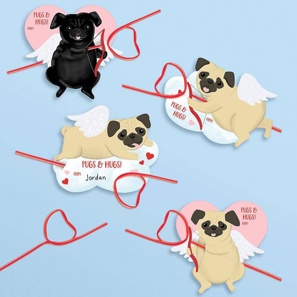 Cupid Pugs Straw Valentine Card Kit