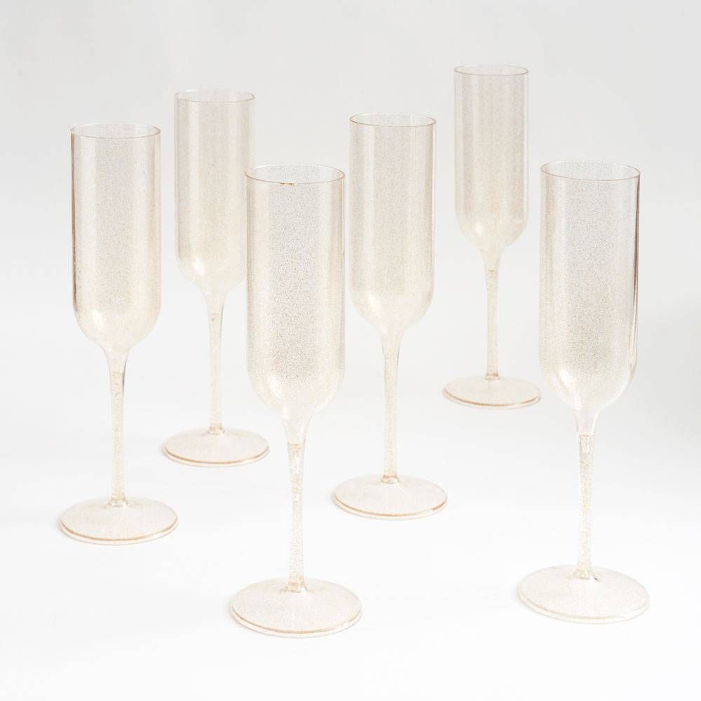 Gold Glitter Plastic Champagne Flutes