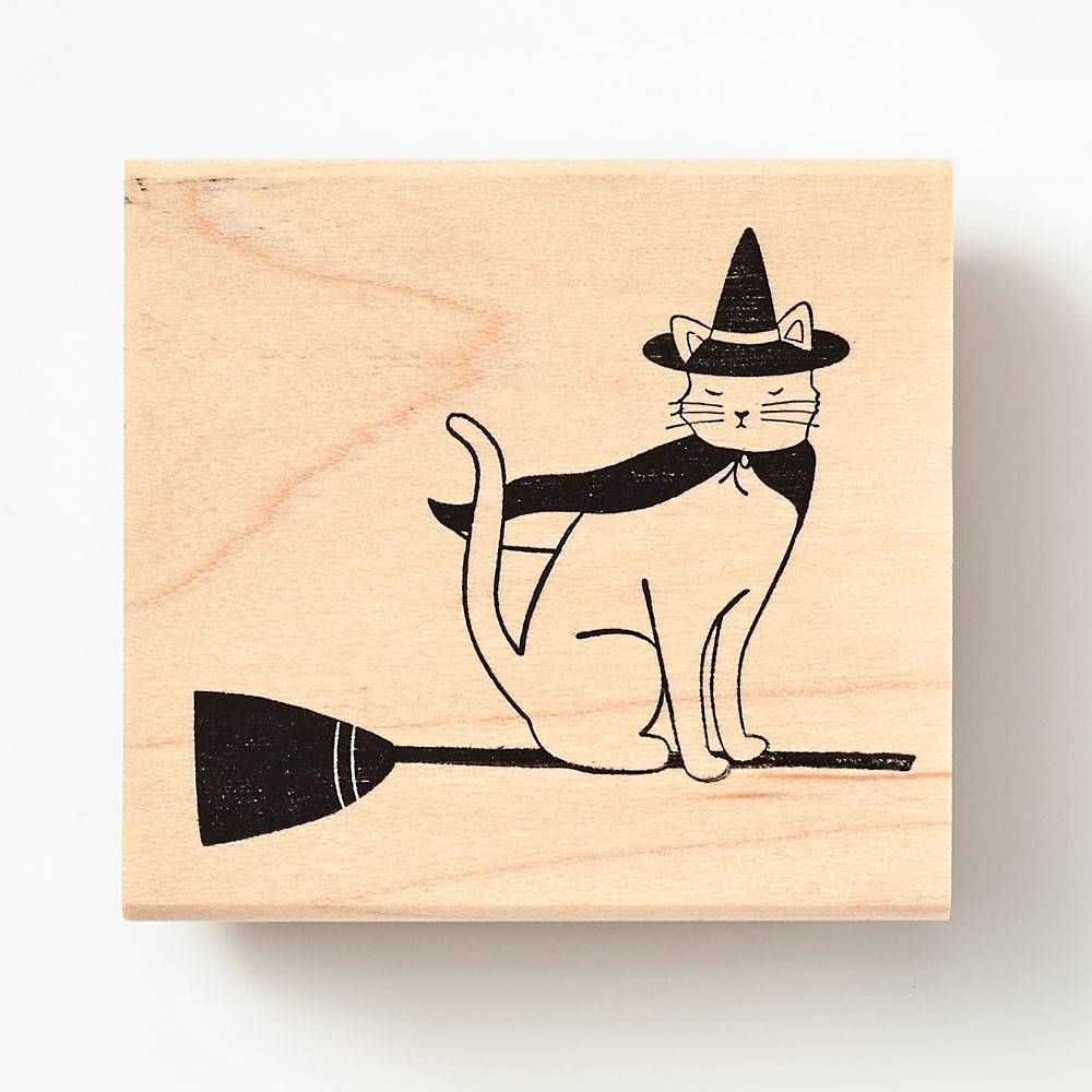 Cat Broomstick Stamp