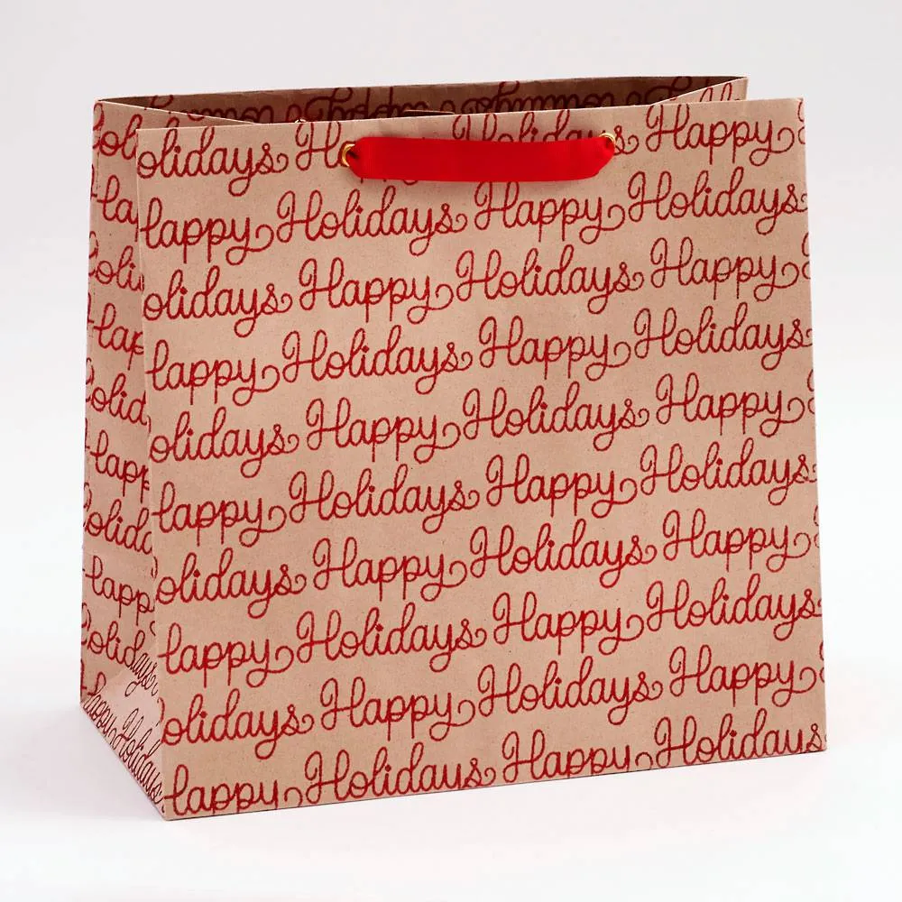 Red Glitter Happy Holidays Gift Bag