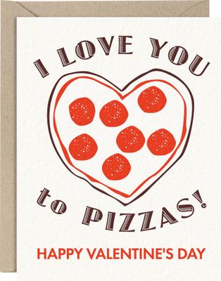 Letterpress Love Pizzas Valentine Card