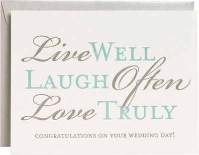 Live Well Laugh Often Letterpress Wedding Card