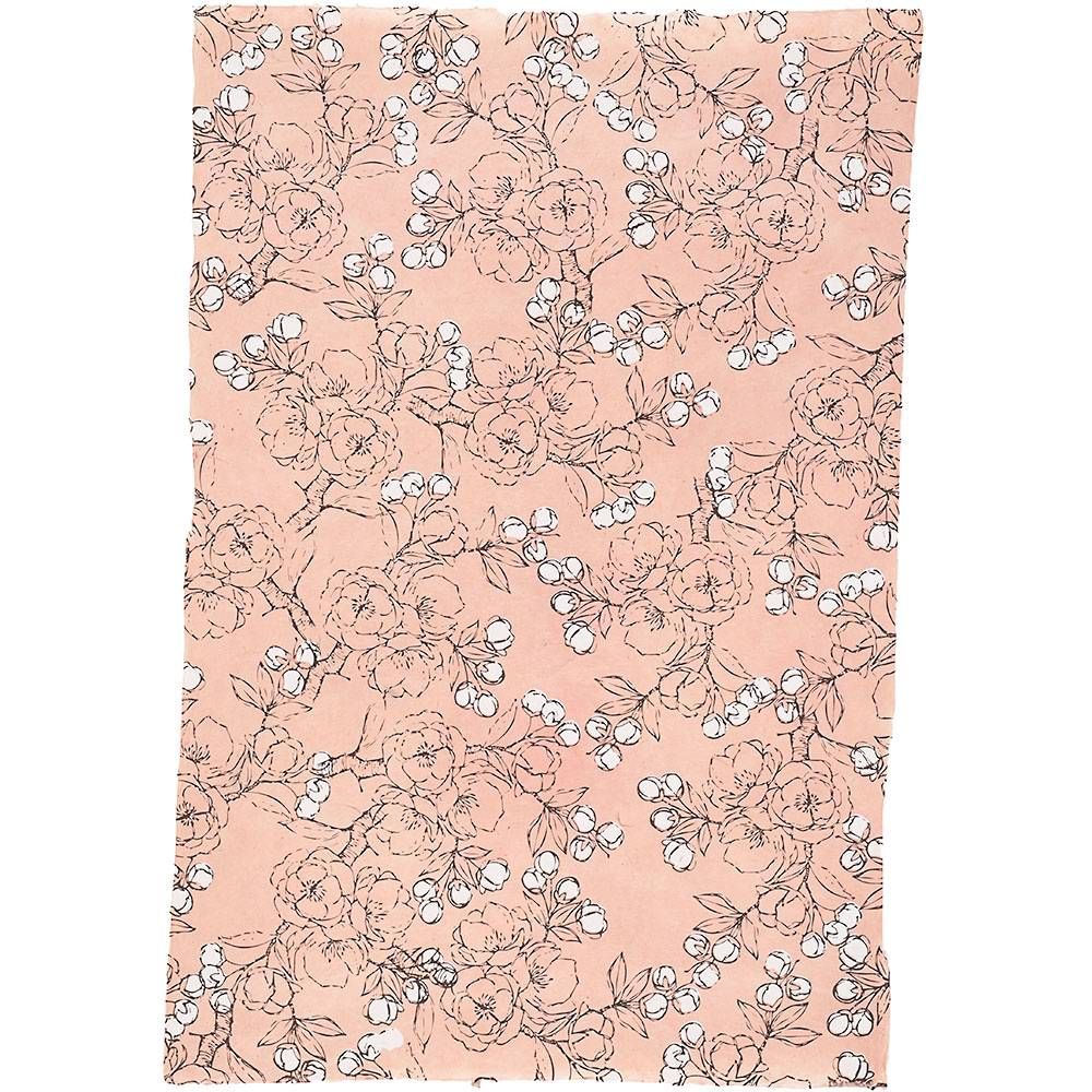 Hand Drawn Floral on Pink Handmade Paper