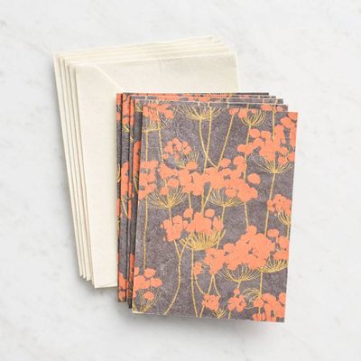 Coral Blossoms on Slate Stationery Set