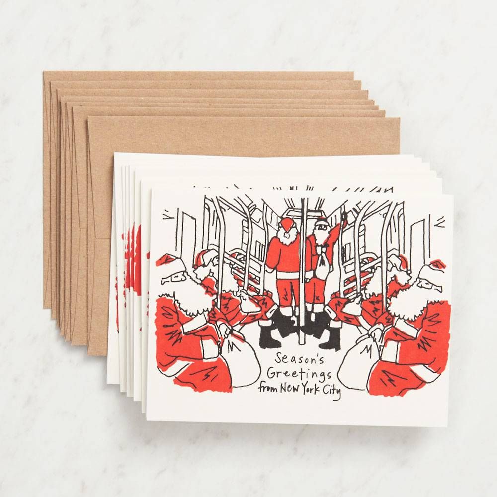 Santas on Subway Holiday Card Set