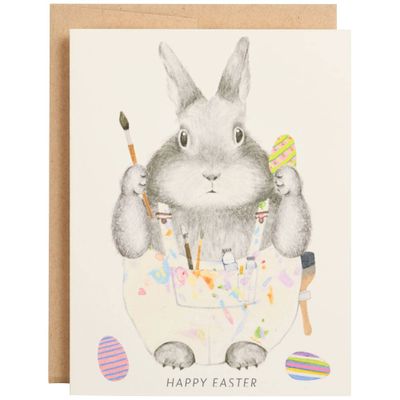 Bunny with Paintbrushes Easter Card