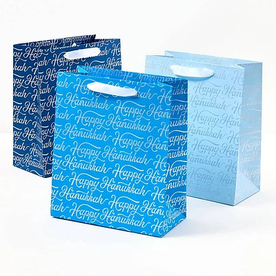 Happy Hanukkah Script Multicolor Medium Gift Bag Set