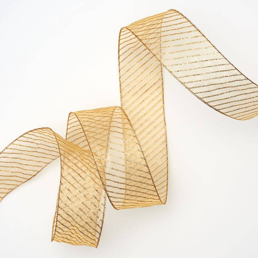 Gold Glitter Stripe Ribbon