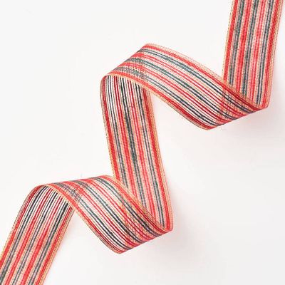 Red & Green Woven Stripe Ribbon