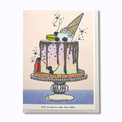Specialty Glitter Eat The Cake Birthday Card
