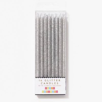 Tall Silver Glitter Candles
