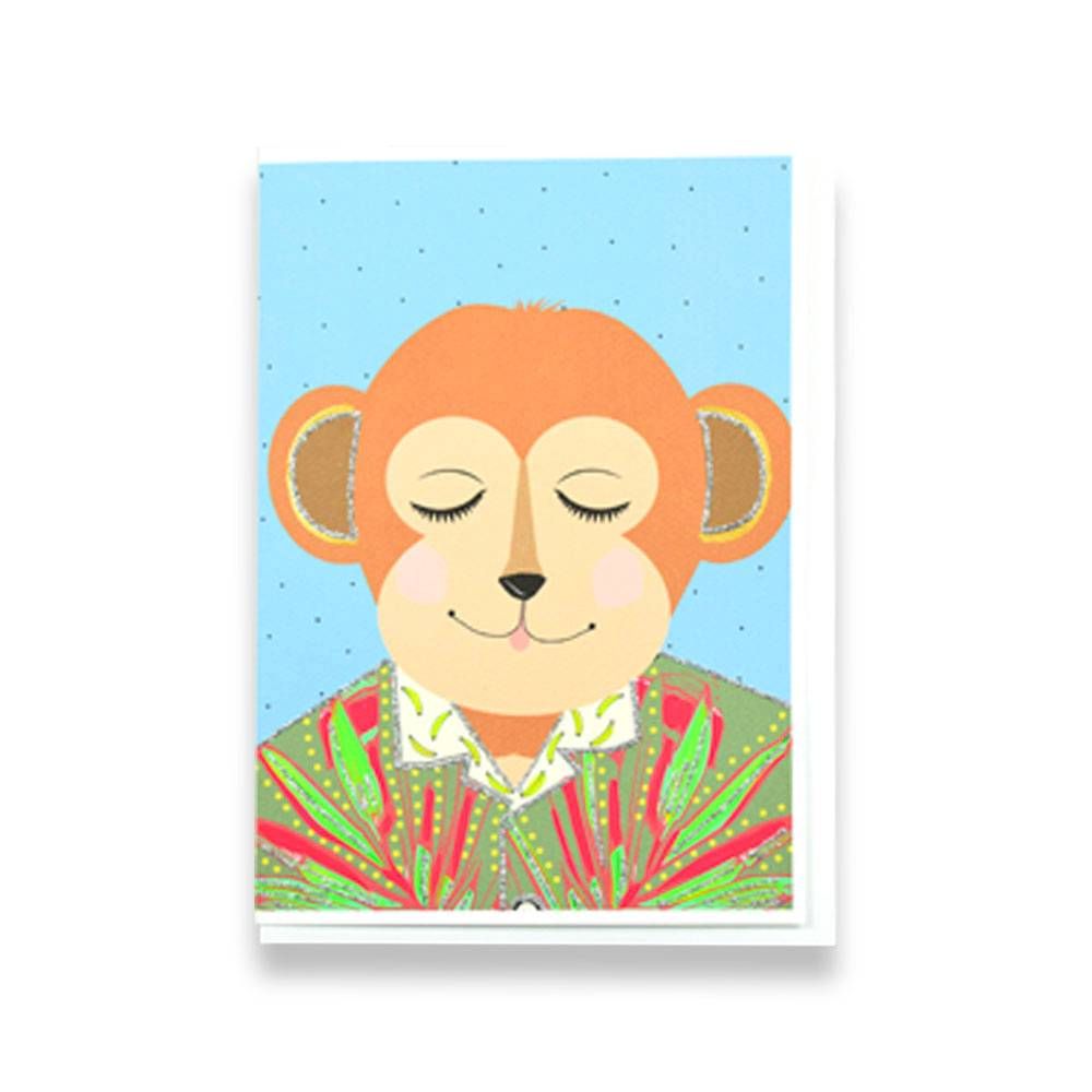 Glitter Quirky Monkey Greeting Card