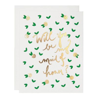 Gold Foil Floral Maid Of Honor Card