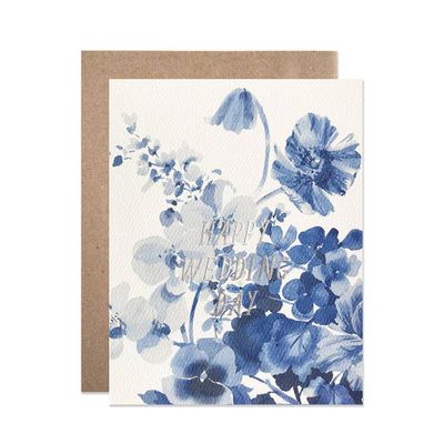 Blue Watercolor Floral Wedding Card