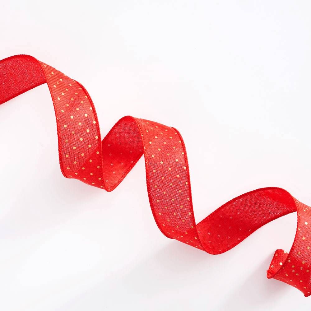 Gold Polka Dot on Red Ribbon