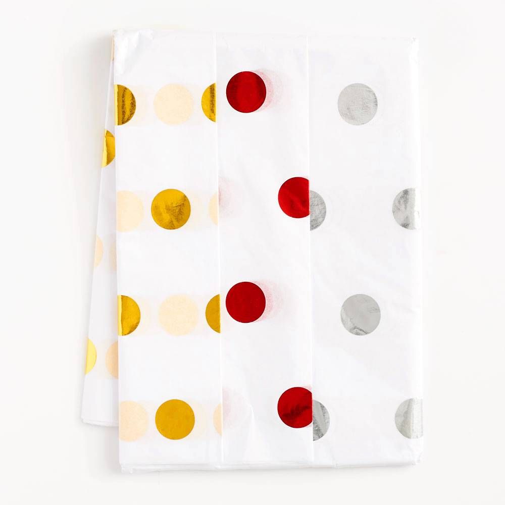 Red, Gold, & Silver Foil Dots Tissue Paper