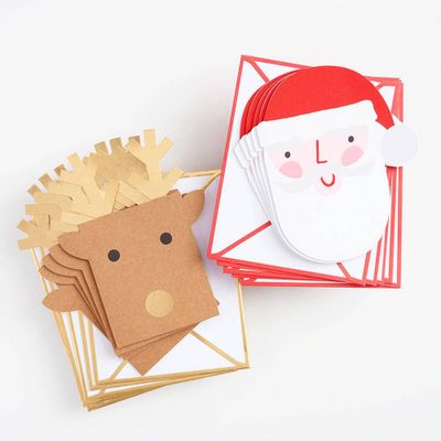 Santa and Reindeer Die Cut Holiday Card Set