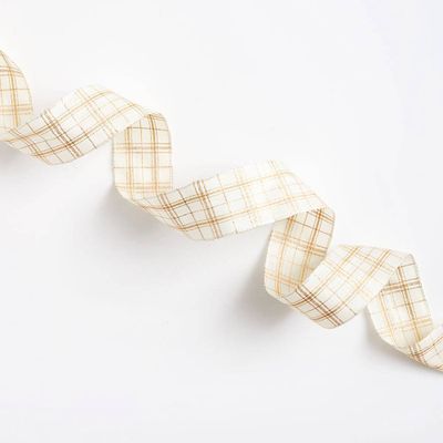 White & Gold Plaid Wired Ribbon
