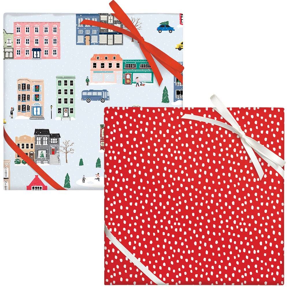 Snow Covered Street & Red Flurry Holiday Wrap Pack