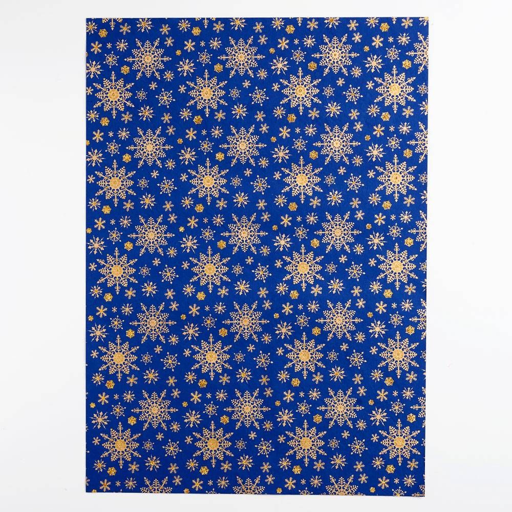 Gold Snowflakes on Navy Handmade Paper