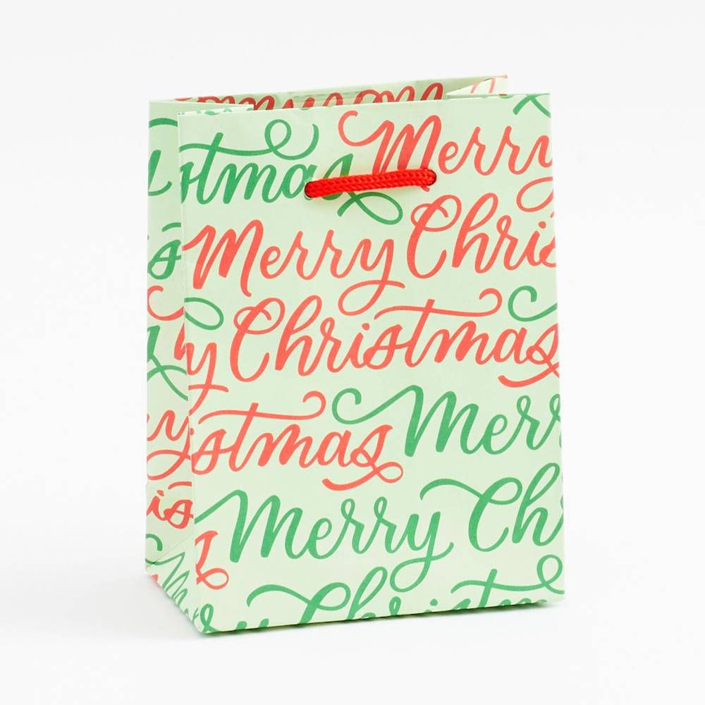 Red & Green Merry Christmas Script Small Bag