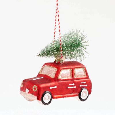 Red Car with Tree Ornament