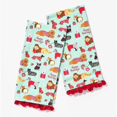 Holiday Dogs in Pajamas Tea Towels