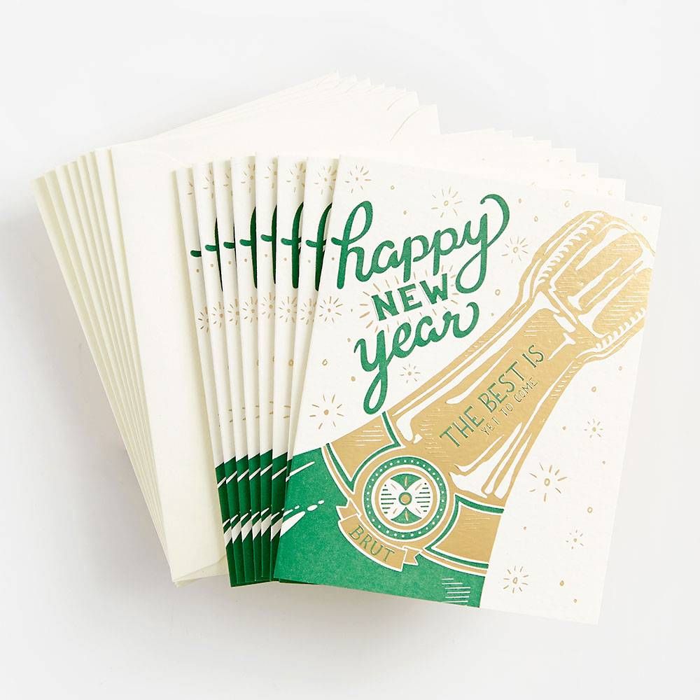 Champagne Bottle New Year Card Set