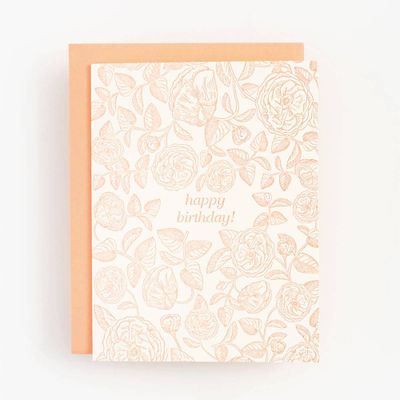 Etched Floral Letterpress Birthday Card