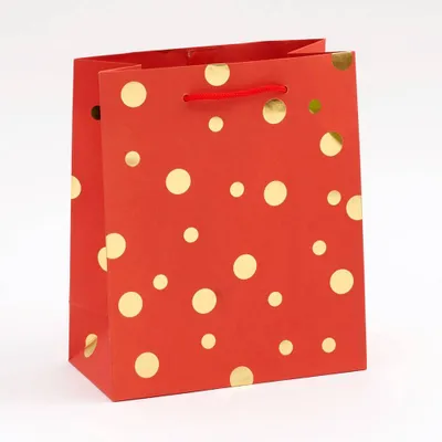 Gold Foil Dots on Red Medium Bag