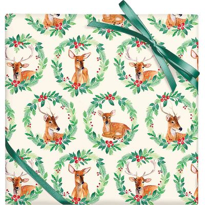 Wintry Wreaths With Deer Wrapping Paper