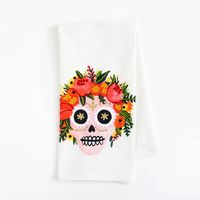 Sugar Skull Embroidered Tea Towel