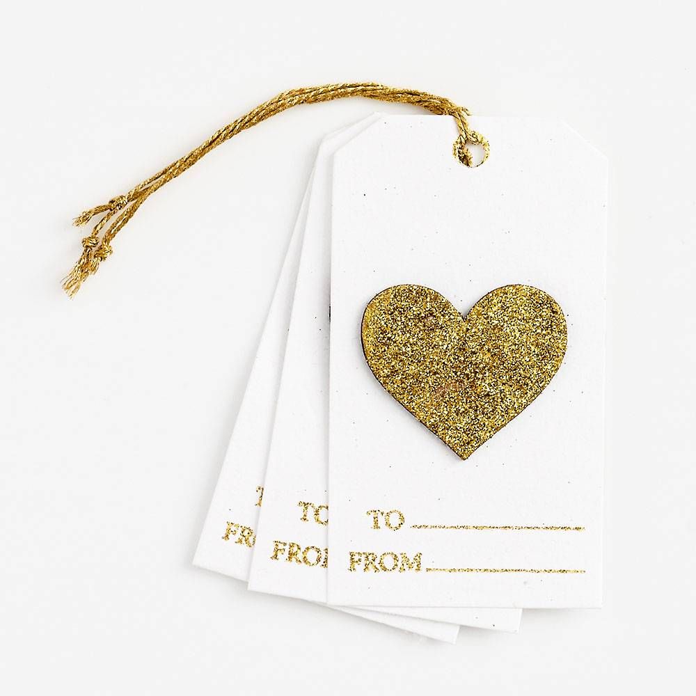 Gold Glitter Heart Gift Tags