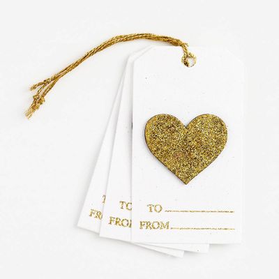 Gold Glitter Heart Gift Tags