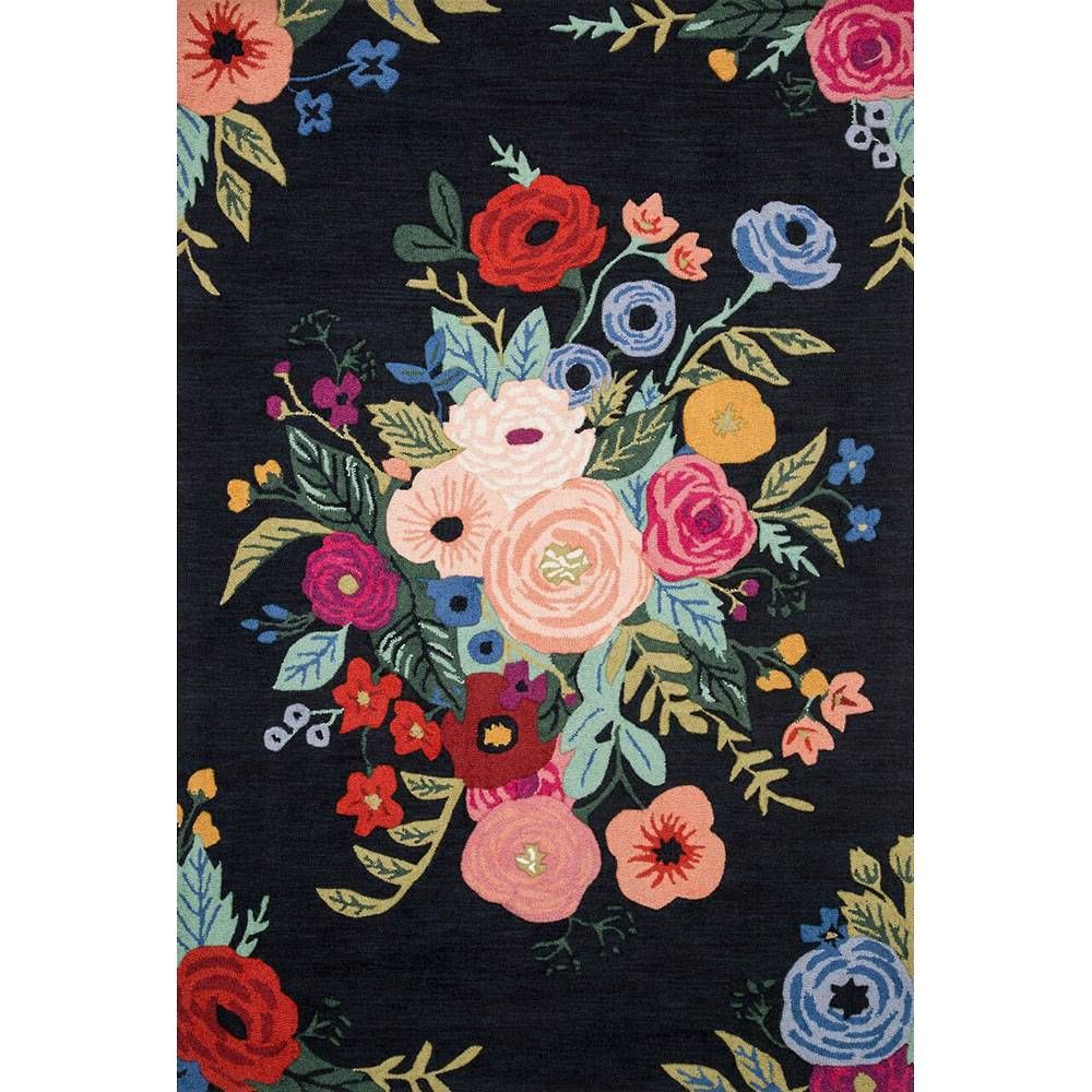 Juliet Rose Bouquet Black Rug