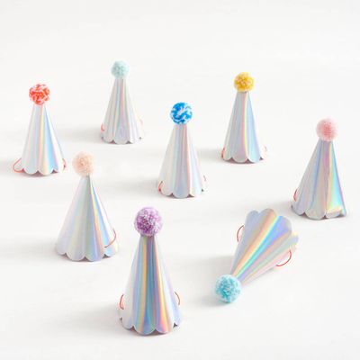 Iridescent Pom Party Hats