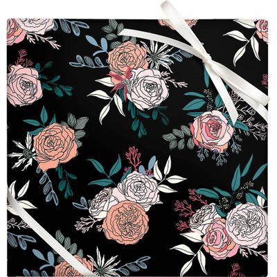 Rose Floral on Black Wrapping Paper