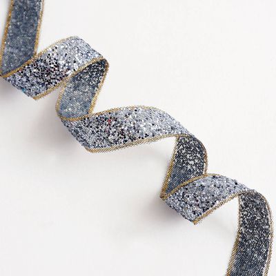 Grey Glitter Gold Edged Ribbon