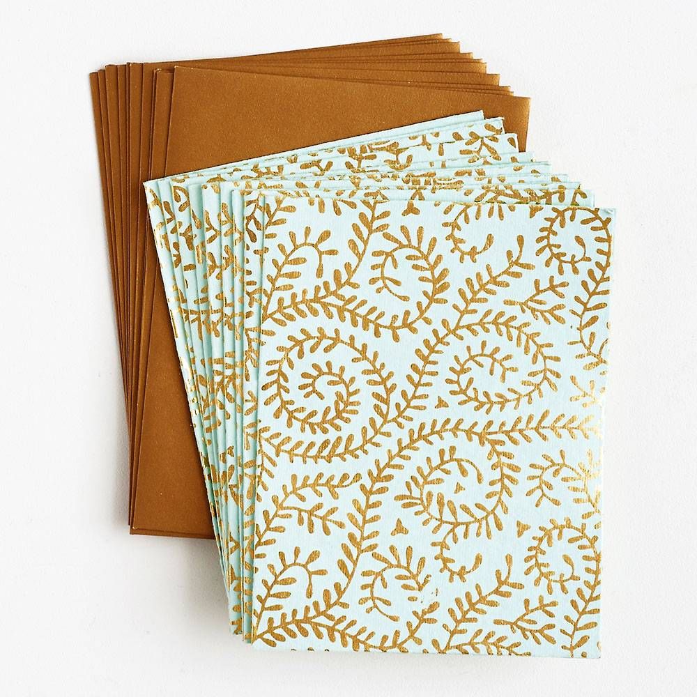 Gold Vines on Mint Stationery Set