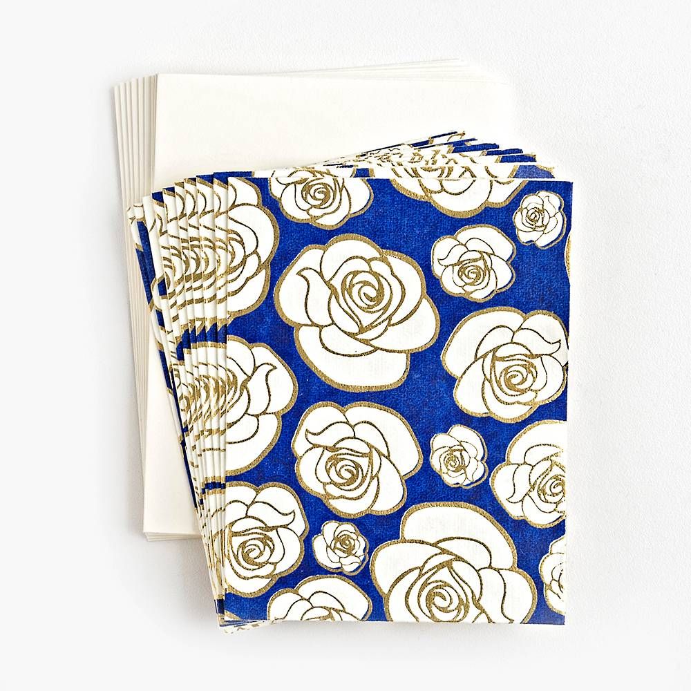 Gold Roses on Midnight Stationery Set